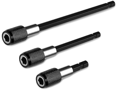 QZKJQDD Magnetic Drill Bit Extender Set, 3 Pcs 60/100/150MM Bit Holder for Impact Driver, Quick Release Self-Locking Bit Holder for Wood Turners Furniture Carpentry and Construction