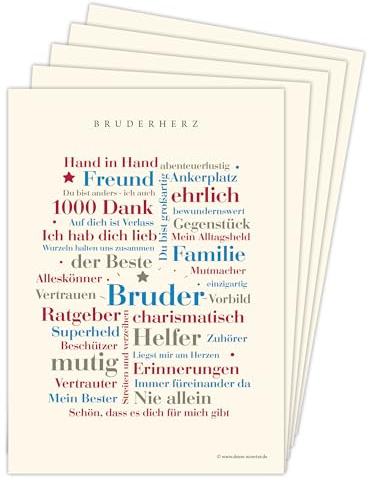 Deine Wörter Postkartenset - 5 Postkarten mit Bruder, einzigartiges Souvenir und kreative Geschenkidee - DIN A6