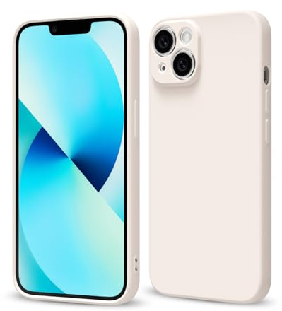 Svaove for iPhone 13 Phone Case Liquid Silicone, Thin Ultra Slim Minimalist Phone Cover, Girly Cute Plain Bright Solid Color Matte Soft Rubber Jelly Gel Plastic TPU Bumper, Beige Cream