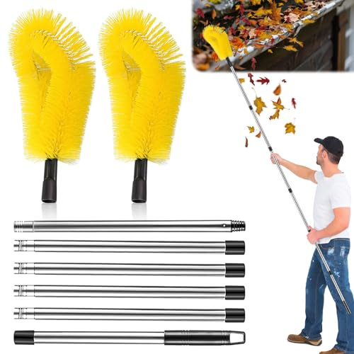 BSTDAYEVER Strumento Telescopico per la Pulizia di Grondaie Spazzola per la Pulizia di Grondaie 250cm Spazzole per Pulire le Grondaia Pulitore per Grondaia per Foglie Sporco Detriti (Giallo)