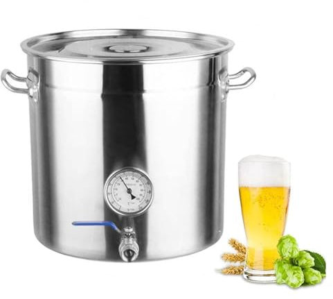 Suppentopf Aus Edelstahl, 5 Größen, Maischetopf Für Das Brauen Zu Hause, Kocheimer Für Die Küche, Braukessel Aus Edelstahl, Flüssigkeitsbehälter, Verzuckertes Bierfass Mit Thermometer(13.8inch/30L)