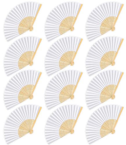 12 Pack Paper Fan,Hand Fan Folding,Wedding Fans,White | Handheld Fan for Party Favor, Preference, Performance, Dancing, DIY Home Decoration