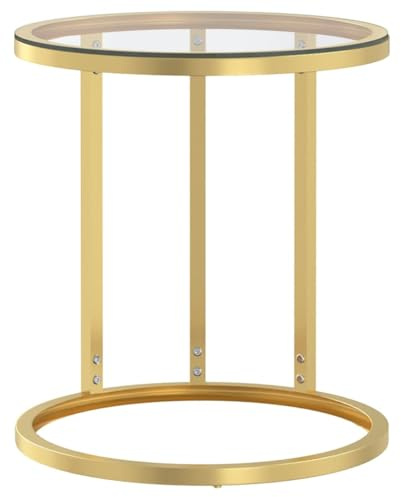 Tomostar Table d’appoint Ronde, Bout de Canapé Table Basse Salon Doré et Transparent 45 cm Verre trempé