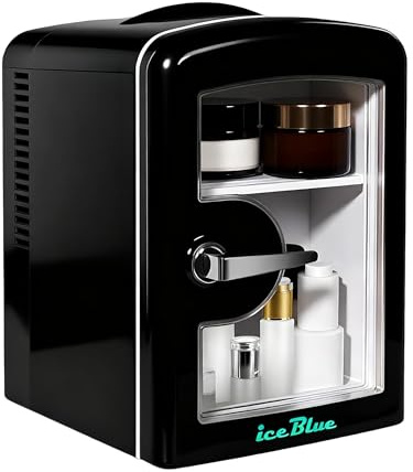 Mini-Kühlschrank, 4L Kosmetik-Kühlschrank mit glasklarer Tür - Schwarz | Kompakter Mini-Hautpflegekühlschrank für Kosmetik & Getränke, tragbarer Mehrzweck-Kühlschrank für Schlafzimmer, Geschenk