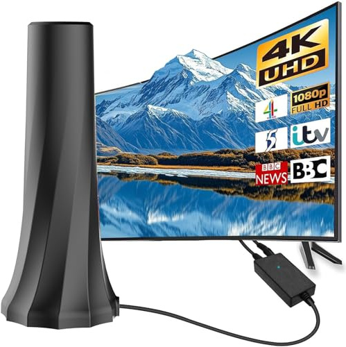Indoor TV Aerial – Freeview Digital Antenna with Built-In 4G-Filter Signal Booster, Magnetic Base, Plug-in USB Power, 4K/1080P HD Ready, Portable Indoor Aerial for All UK TVs