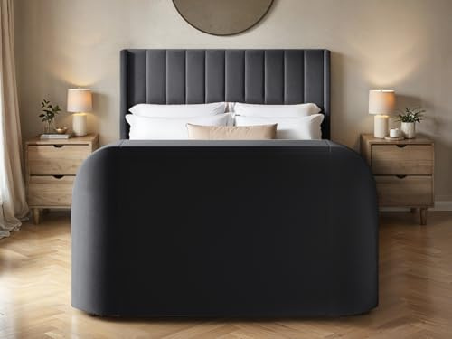 Flair Furnishings Fallon TV Side Lift Ottoman Bed Charcoal Velvet Double