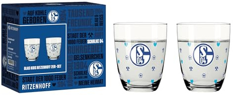 RITZENHOFF 9055002 Wasserglas 210 ml - 2er Set - Serie FC Schalke 04-2 Stück mit Vereinsdekor - Made in Germany