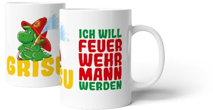 Roter Hahn 112 Feuerwehr Kaffeebecher – Keramiktasse 320 ml – Verschiedene Feuerwehr Designs – Spülmaschinenfeste Kaffeetasse mit Sublimationsdruck (Grisu 2021)