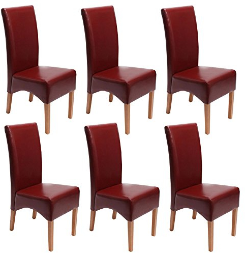 Mendler 6er-Set Esszimmerstuhl Küchenstuhl Stuhl Latina, Leder - rot, helle Beine