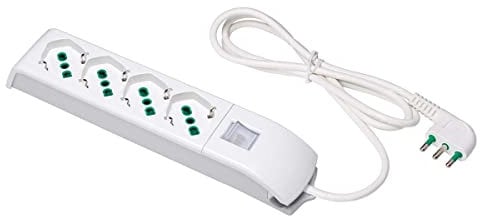 Fanton 410100 Multipresa Fido 4 Prese Bipasso Italo/Tedesche 2P+T 16A con Cavo ed Interruttore, Bianca