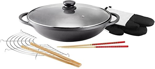 Kopf Induktion Wok Mai-Lu (Aluguss, Ø 36 cm, ILAG Antihaftbeschichtung, mit Deckel und Zubehör)