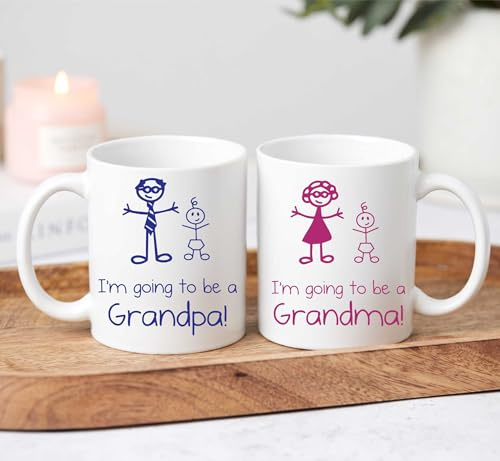 60 Second Makeover Limited I'm Going to be a Grandma I'm Going to be a Grandpa Mug Set Grandparents Stick Person People Cup New Baby