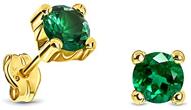 MIORE Schmuck, Ohrringe Damen, Ohrstecker Gold 375 9 Kt Gelbgold, Damenohrringe mit Smaragd Stein in Krappenfassung, goldene Ohrstecker Damen, Ohrschmuck
