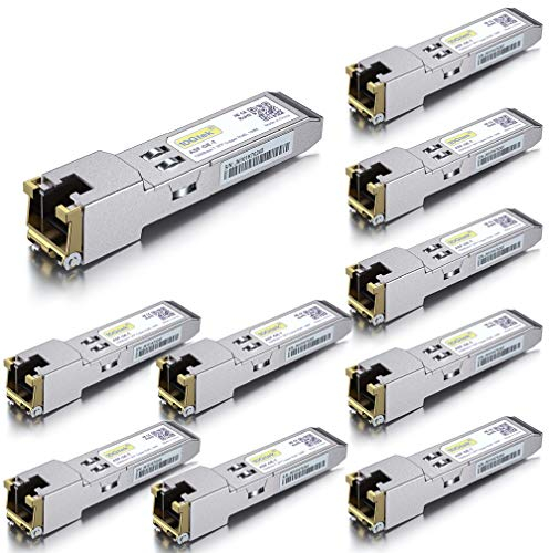[10 Stück] 1G SFP auf RJ45 Mini Gbic Modul, 1000Base-T Kupfer Transceiver Kompatibel für Cisco GLC-T/SFP-GE-T, Meraki, Ubiquiti UniFi UF-RJ45-1G, Netgear, Zyxel, D-Link, TP-Link, QNAP, Open Switch