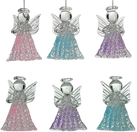 glassangel decorations- Set von 6 gesponnen Glas Engel betend Dekorationen – Pink, Violett und Blau Engel – Glas Engel Decor