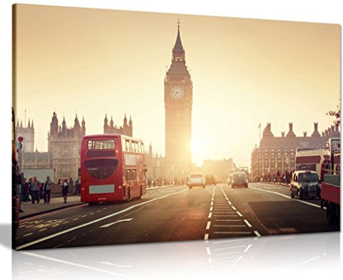 Westminster Bridge At Sunset London Canvas Wall Art Picture Print (36X24)