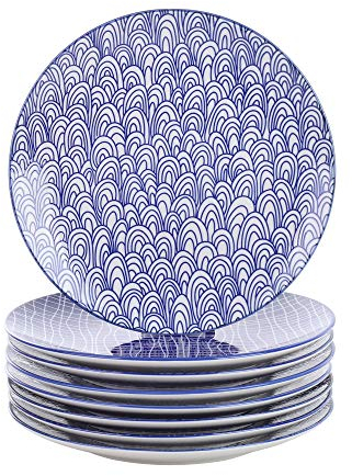 vancasso Takaki Porcelain Dinner Plate Set of 8, Japanese Style Crockery Blue Dinnerware Tableware, 4 Pieces Hand Painted Crockery 10.6 inch Dinner/Salad/Fruit/Snack Plate(27 * 27 * 2.5cm)