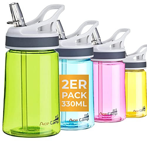 AceCamp Doublepack Tritan-Wasserflasche, tragbar, für Kinder, Kleinkinder, Erwachsene, geruchlos und BPA-frei, auslaufsicher, für Wandern, Camping, Schule, Outdoor (350 ml, Grün)