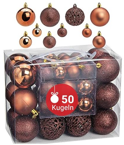 WOMA Christbaumkugeln Set Bronze & 22 weiteren Farben - 50er & 100er Weihnachtskugeln Set - Weihnachtskugeln Kunststoff - Weihnachtsbaum Deko & Christbaumschmuck