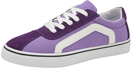 Womens Ladies Canvas Trainers Lace Up Pumps Casual Plimsolls Memory Foam Fashion Skater Shoes Sneakers (5 UK, Purple)