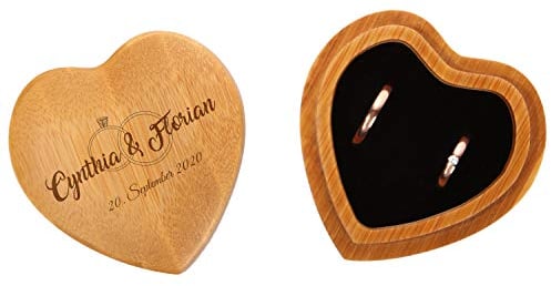 FORYOU24 Ringkissen als Herz aus Holz mit Gravur zur Hochzeit Motiv 06 hell - Ring Schatulle mit Deckel personalisiert, Namen und Datum, Holz Ringbox zur Trauung oder Verlobung, Ringträger