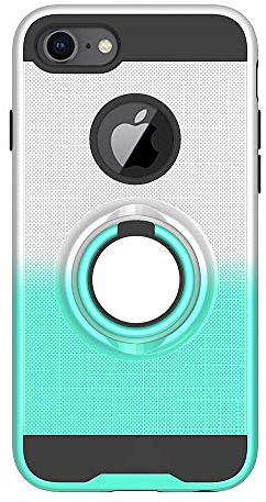 Folice Schutzhülle für iPhone 7, iPhone 8, um 360 Grad drehbarer Ringhalter, Kickstand Halterung, Schutzhülle für Apple iPhone 6S/iPhone 6/iPhone 7/iPhone 8 (Silber/Mintgrün)