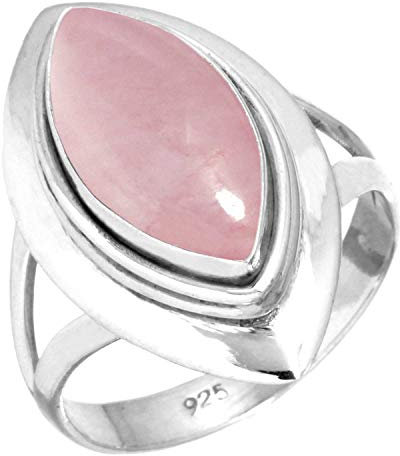Jeweloporium 925 Silber Ringe für Frauen Rosa Rosenquarz Edelstein Mode Silber Ringe Größe 62(19.7) Valentinstag - Geschenk Boho Schmuck