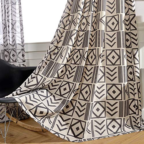 Melodieux Schwarze Vorhänge mit geometrischem Muster, verdunkelnde Ösen, für Wohnzimmer, Esszimmer, Schlafzimmer, 132 x 244 cm, 2 Paneele