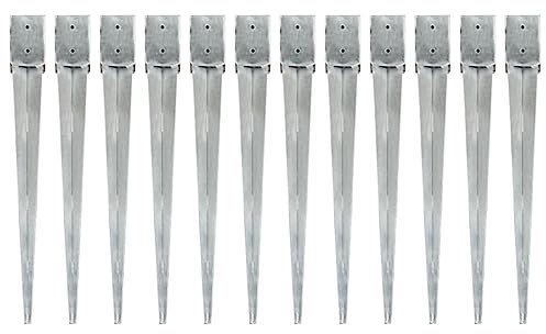 vidaXL 12-Pack Galvanised Steel Ground Spikes - Silver Soil Spears for Secure Garden Arch & Fence Installation, Pre-drilled, 91cm Height