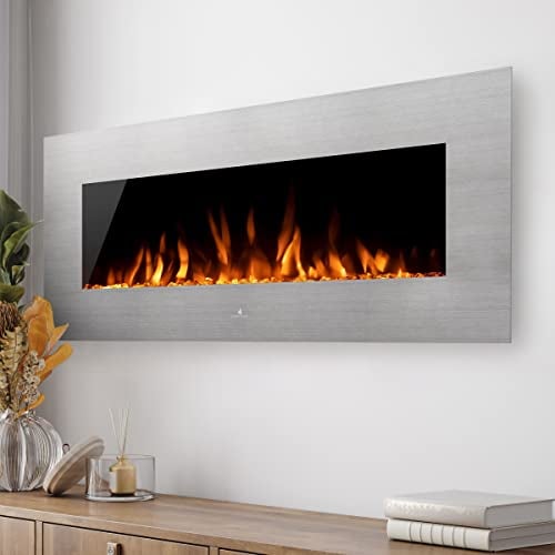 Noble Flame VEGAS Hifi - Elektrokamin Wandkamin mit Elektroeinsatz Heizung Ambiente-Wandbeleuchtung Bluetooth-Lautsprecher – 1070 mm breit Edelstahl