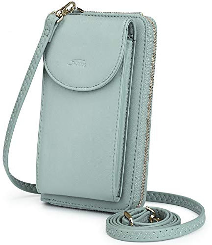 S-ZONE Damen Handy-Umhängetasche PU Leder RFID Blockierung Handytasche Geldbörse mit Kartenfächer Verstellbar Abnehmbar Schultergurt Passt Handy unter 6,5