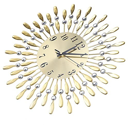 HERCHR 15 Zoll Moderne Wanduhr, Gold Metall Kristall Quarz Wanduhr mit arabischen Ziffern für Wohnzimmer Küche Büro Dekor
