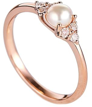 Cuteshop - Eleganti anelli di perle in oro rosa con cristalli di zirconia cubica, anello di fidanzamento o matrimonio (7)