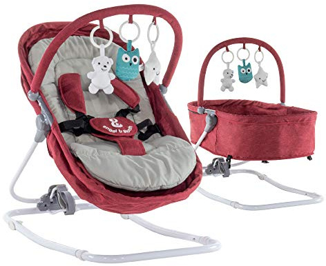 Engel & Storch Babywippe VIGO Baby Schaukelstuhl Babywiege mit abnehmbarem Bezug und Spielebogen - in Rot + Grau
