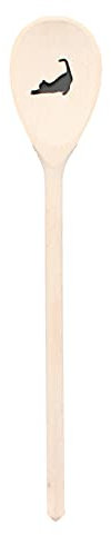 teemando®, Kochlöffel aus Holz mit Motiv Katze, extra stabil, Naturprodukt: handgefertigt, unbehandelt, Rührlöffel aus Buche, oval 30 cm, das besondere Geschenk