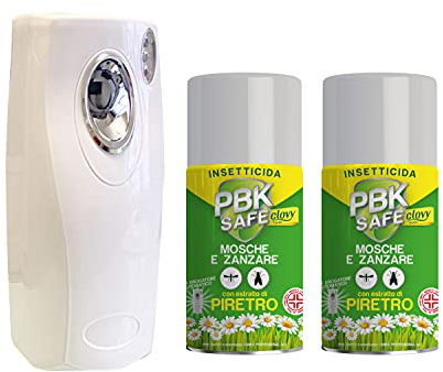 PBK SAFE Clovy Home INSETTICIDA AEROSOL 250 ML con PIRETRO NATURALE stop a MOSCHE E ZANZARE 1 PEZZO (2 BOMBOLE + EROGATORE)