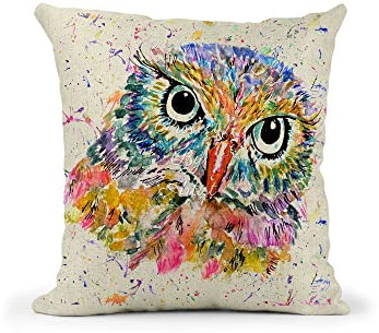 Vixar Kissen, Eulen-Aquarell, Regenbogen-Kunst, mit Füllung oder Bezug, 40 x 40 cm, Geschenk, Weihnachten, Geburtstag (mit Einsatz)