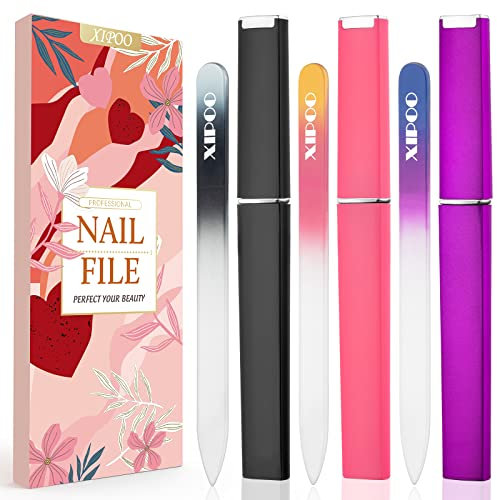 XIPOO Premium Glass Nail Files, 3 Pack with Case, Crystal Manicure Tool for Natural Nails, Gift for Women and Girls