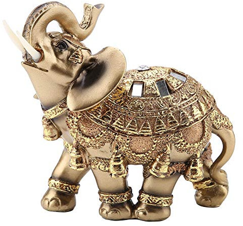 Dioche Elefant Ornament, Lucky Feng Shui Elefant Statue Skulptur Sammelfiguren Multi Size Haushaltsdekoration für Frauen Männer Home Office Store(Golden Trumpet)