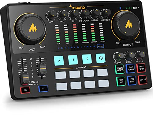 Audio Interface-Podcast Equipment-MAONO-MaonoCaster-All in One - Portable Podcast production Studio with premium mic preamp for Podcast Recording, Streaming, Youtube, DJ, PC, Smartphone (AME2)