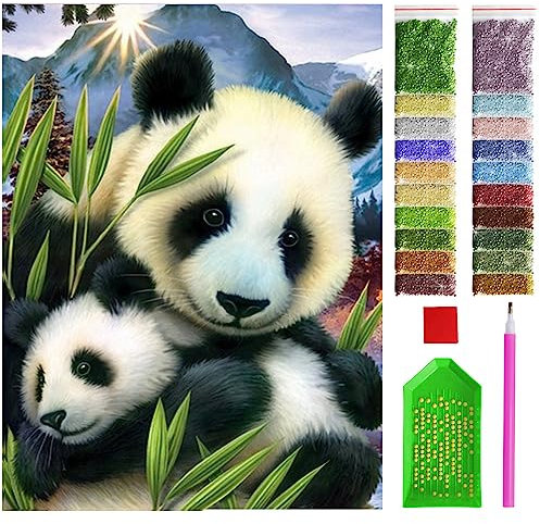 ARTULIO Diamond Painting Set - Panda-Mama vor Bergkulisse - 30x40 cm – 5D Diamant Painting Bilder DIY, Diamond Painting Erwachsene