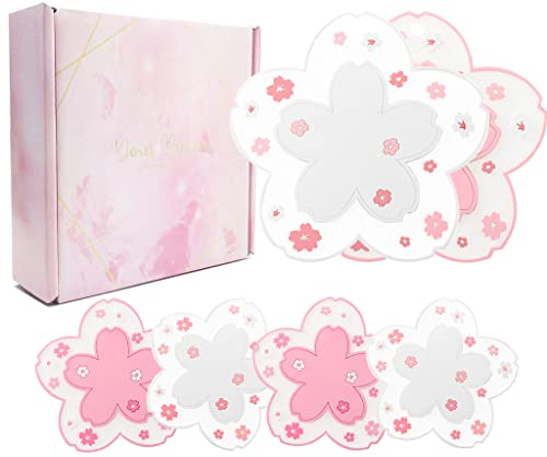 ZRAGEK Sakura Tassen-Untersetzer, niedliche Sakura-Bar-Untersetzer, PVC-Wärmeisolierung, Esstisch, langlebig, rutschfest, waschbare Tassen-Pads für Tische (Set, 11,4 cm + 16 cm)