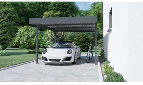 Terrando Easy Carport 500 x 336 cm, Einzelcarport Aluminium Anthrazit-Grau inkl. Dacheindeckung, Auto Überdachung 65 kg/m² Dachlast, Unterstand