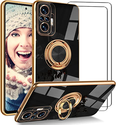 ATISIJIE Funda para Xiaomi Redmi Note 10 Pro/Note 10 Pro MAX Carcasa con 2 Protectores de Pantalla, Silicona Estuche Ultrafino Anti-caída para Niña, 360° Soporte Magnético para Coche Negro