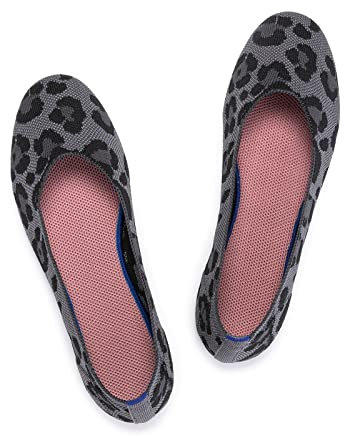 Frank Mully Zapatos planos de ballet para mujer, sin cordones, de punto, de vestir, con puntera redonda, Leopardl, 37 EU