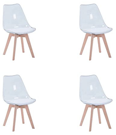 HJhomeheart Juego de 4 Sillas de Comedor Transparentes Modernas, Sillas de Comedor Tapizadas Extraíbles, Sillas de Cocina de Diseño Escandinavo (Cuero-Blanco)