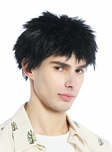 WIG ME UP - 91803-ZA103 Perücke Damen Herren Halloween Karneval schwarz kurz struppig abstehende Haare Igel-Frisur retro