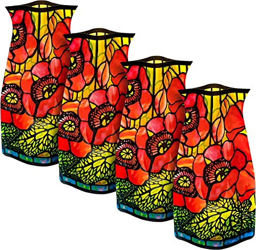 MODGY Erweiterbare Blumenvase, Kunststoff, dekorativ, modern, faltbar, bedruckte Vasen für Tafelaufsätze für Hochzeit, Esstisch, Heimdekoration, Wohnzimmer, Badezimmer, Mohnblumen, Louis C. Tiffany, 4
