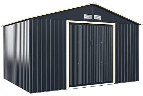 TANGZON 8x6FT/9x6FT/11x8FT Metal Garden Shed, Galvanized Roof Tool Storage House with Lockable Doors & 4 Vents, Outdoor All-Weather Bike Shed (11x8FT, 4 Vents, Dark Grey)