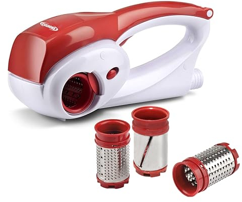 Cushore Electric Cheese Grater for HARD Cheeses, Rechargeable Automatic Handheld Rotary Cheese Shredder Slicer For Parmesan Cheese with 3 interchangeable Blades, Easy to Clean (NOT Cheddar)